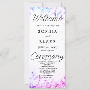 Pink Purple Blue Leaves White Wedding Program