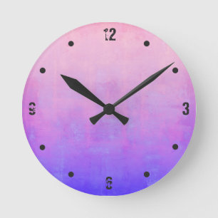 Pink Purple Blue Modern Rustic Abstract Round Clock