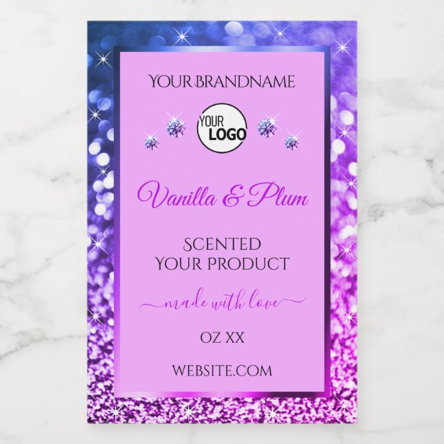 Pink Purple Blue Ombre Glitter Logo Product Labels (Single Label)