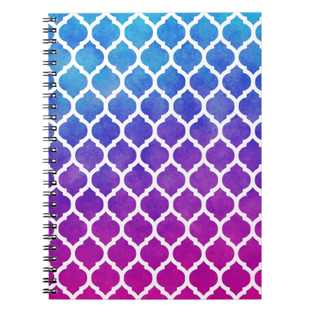 Pink Purple Blue Ombre Moroccan Lattice Spiral Notebook (Front)