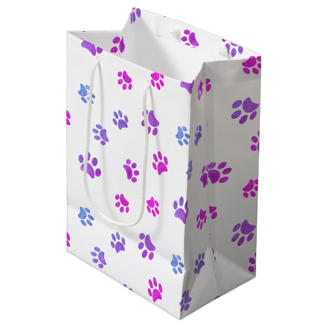 Pink Purple Blue Paw Prints Pattern Medium Gift Bag (Front Angled)
