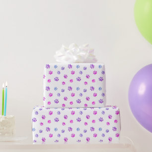 Pink Purple Blue Paw Prints Pattern Wrapping Paper