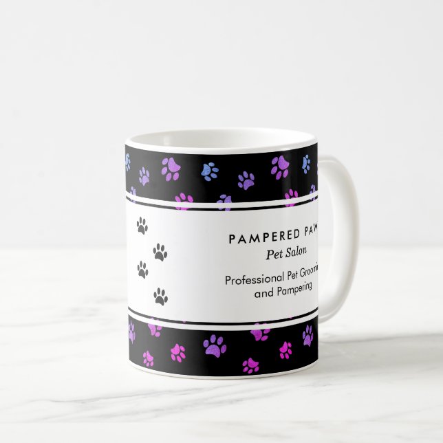 Pink Purple Blue Paw Prints Professional Pet Salon Coffee Mug (Front Right)