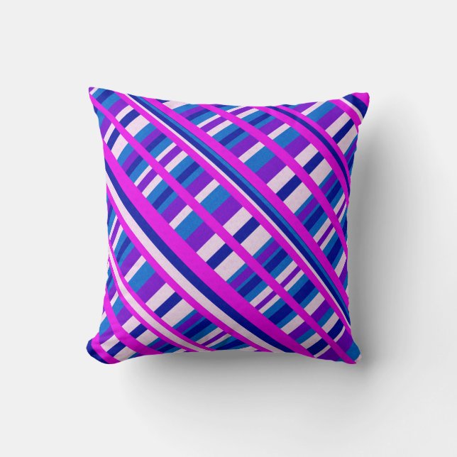 Pink Purple Blue Plaid Diagonal Cushion (Front)