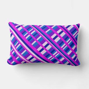 Pink Purple Blue Plaid Diagonal Lumbar Cushion