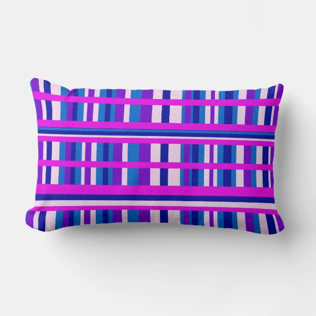 Pink Purple Blue Plaid Lumbar Cushion (Front)