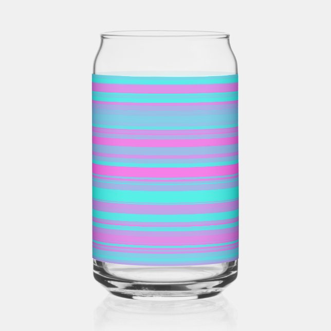 Pink Purple Blue Stripes Pattern Can Glass (Front)