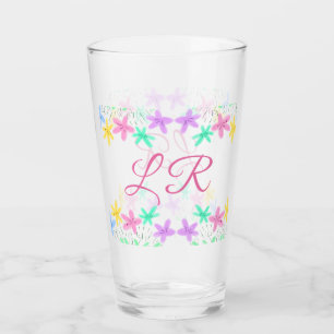 pink purple blue watercolor floral monogram letter glass
