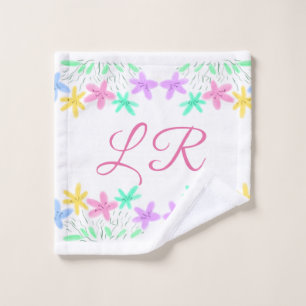 pink purple blue watercolor floral monogram letter wash cloth