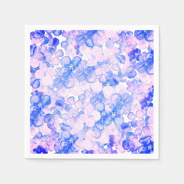 Pink purple blue watercolor hand painted floral napkin (Front)