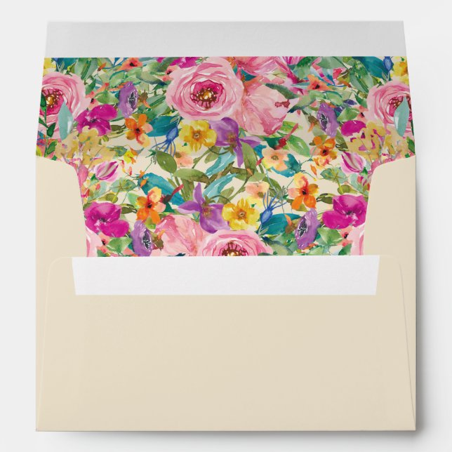 Pink Purple Blue Yellow Floral Wildflowers Cream  Envelope (Back (Bottom))