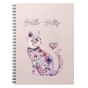 Pink Purple Blush Flowers Heart Love Cat Notebook