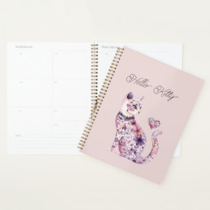 Pink Purple Blush Flowers Heart Love Cat Planner