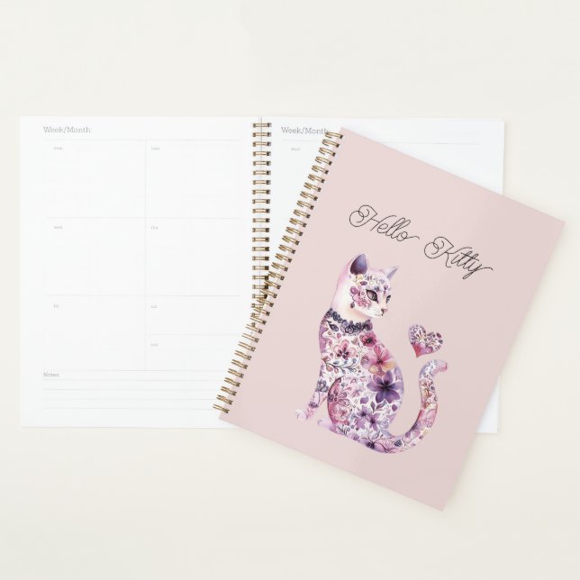 Pink Purple Blush Flowers Heart Love Cat  Planner (Display)