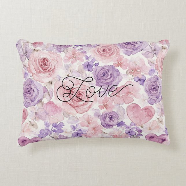 Pink Purple Blush Flowers Hearts  Decorative Cushion (Front)