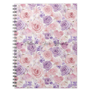 Pink Purple Blush Flowers Hearts Notebook