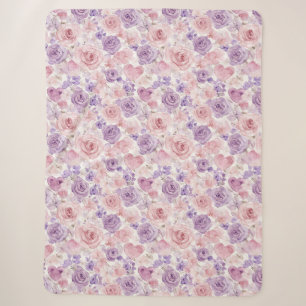 Pink Purple Blush Flowers Hearts Valentine's Day Sherpa Blanket