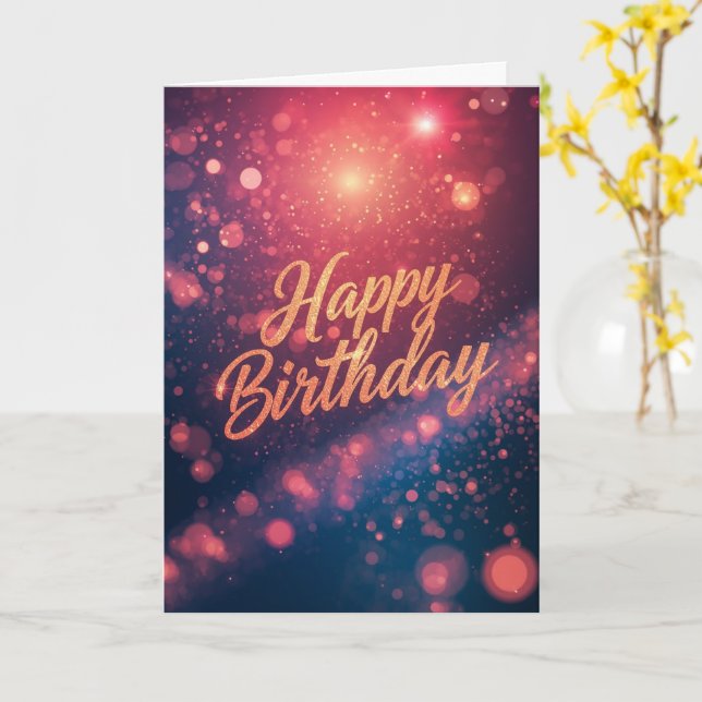 Pink Purple Bokeh Birthday Card (Yellow Flower)