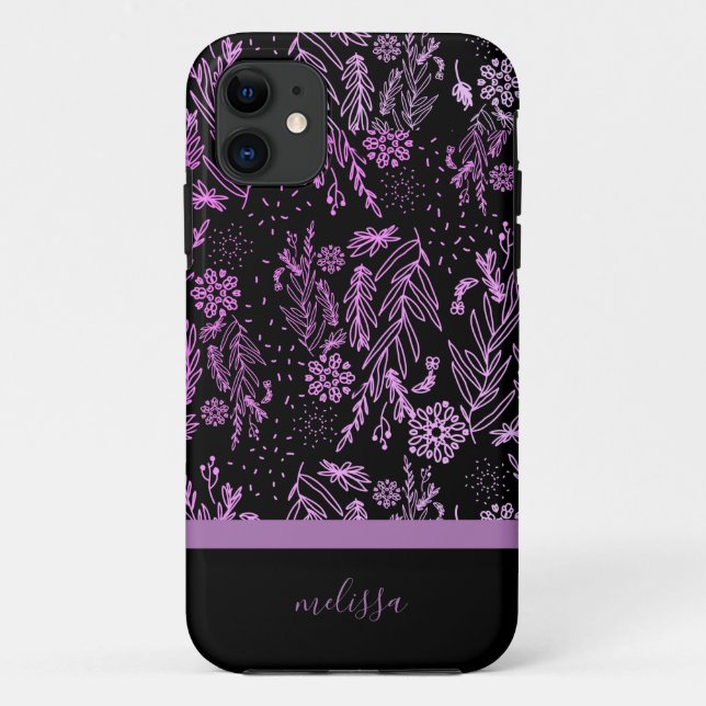 Pink Purple Botanical Doodle Pattern Signature Case-Mate iPhone Case (Back)