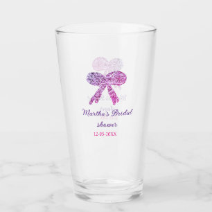 Pink purple bow sparkle glitter bridal shower name glass