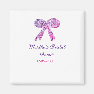 Pink purple bow sparkle glitter bridal shower name magnet