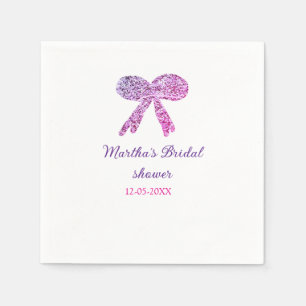 Pink purple bow sparkle glitter bridal shower name napkin