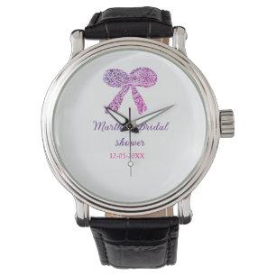 Pink purple bow sparkle glitter bridal shower name watch