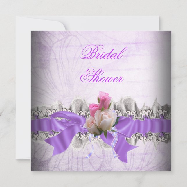 Pink Purple Bridal Shower White Lace Garter Invitation (Front)