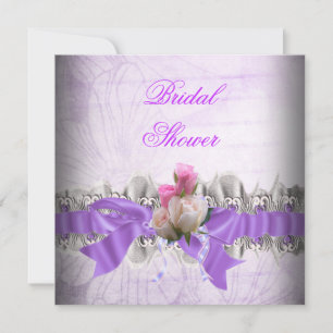 Pink Purple Bridal Shower White Lace Garter Invitation