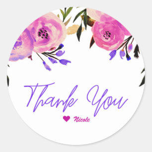Pink & Purple Bright Modern Floral Bridal Shower Classic Round Sticker