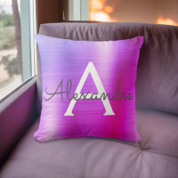 Pink Purple Brushed Metal Monogram Name Initial