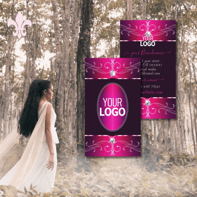 Pink Purple Burgund Ornate Ornaments Add Logo Glam Business Card (Creator Uploaded)