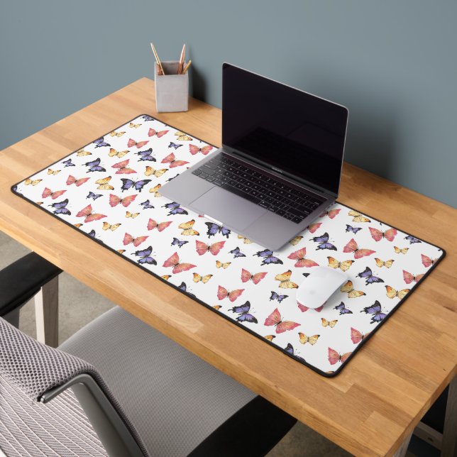 Pink Purple Butterflies Desk Mat (Office 2)