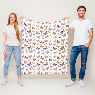Pink Purple Butterflies Fleece Blanket