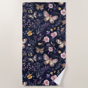 Pink Purple Butterflies Flowers Beach Towel