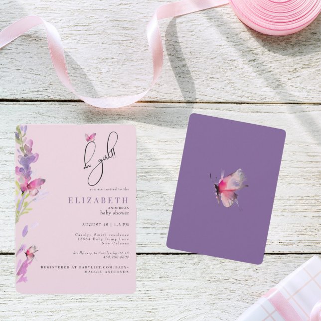 Pink & Purple Butterflies  Oh Girl Baby Shower Invitation (Creator Uploaded)