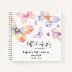 Pink Purple Butterfly All Ages Birthday Guestbook Notebook