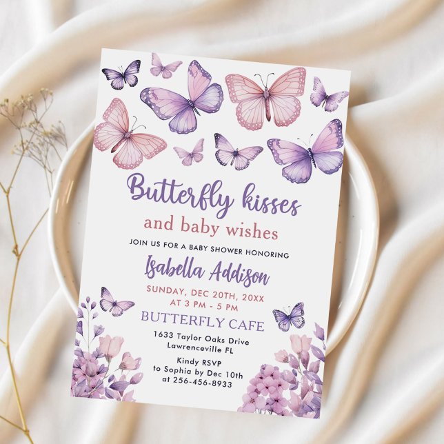 Pink Purple Butterfly Baby Girl Shower  Invitation (Creator Uploaded)