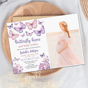 Pink Purple Butterfly Baby Girl Shower Photo Invitation