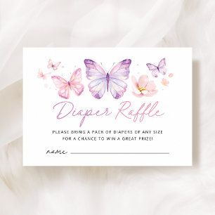 Pink Purple Butterfly Baby Shower Diaper Raffle Enclosure Card