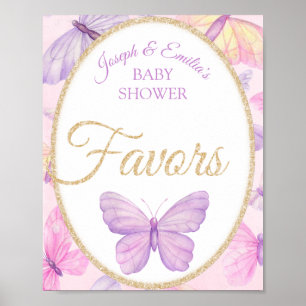 Pink & Purple Butterfly Baby Shower Favors Poster