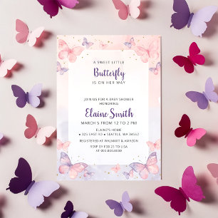 Pink Purple Butterfly Baby Shower  Invitation
