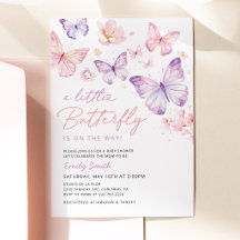 Pink Purple Butterfly Baby Shower Invitation