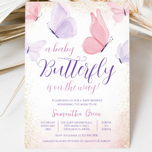 Pink Purple Butterfly Baby Shower Invitation