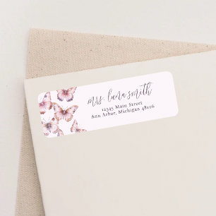 Pink & Purple Butterfly Baby Shower Return Address