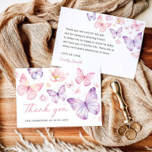 Pink Purple Butterfly Baby Shower Thank You