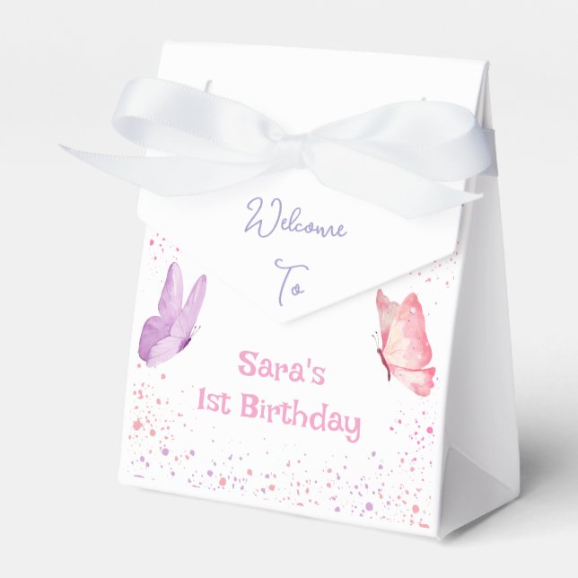 Pink Purple Butterfly Birthday Favour Box (Front Side)