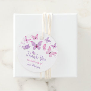 Pink Purple Butterfly Birthday Favour Tags