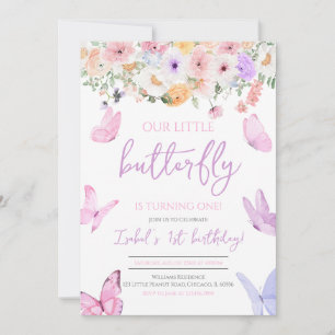 Pink Purple Butterfly Birthday Invitation