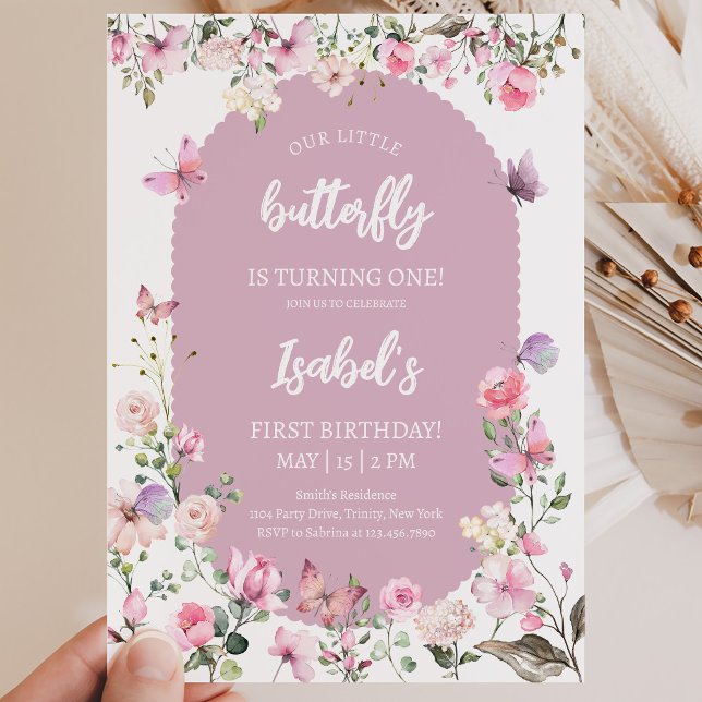 Pink Purple Butterfly Birthday Invitation (Creator Uploaded)